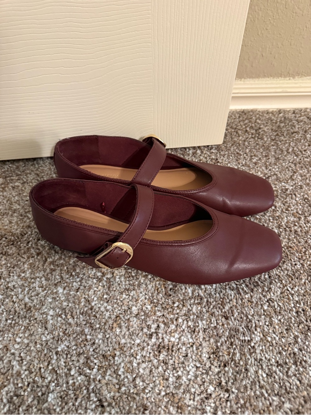 Old Navy Wine Mary Jane Flats with Gold Buckle
